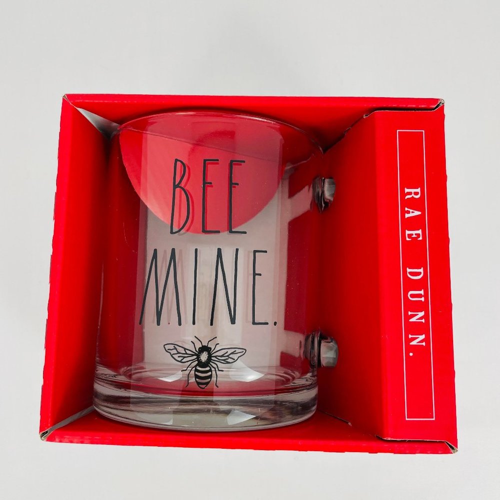 Rae Dunn Valentine's BEE MINE 🐝 Glass Mug 18 oz NEW